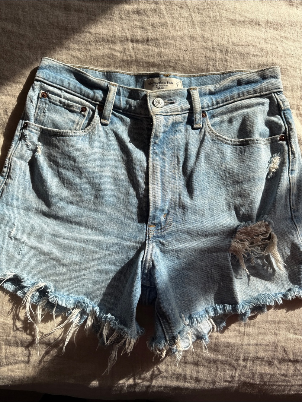 Abercrombie & Fitch Light Wash Distressed Denim Cutoff Shorts